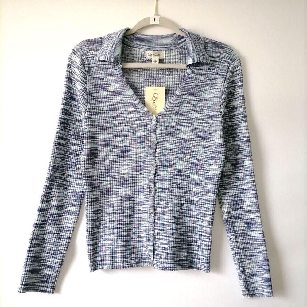 NWT Questions Women's Purple, Blue Long Sleeve V-Neck Cardigan Sweater Size XL